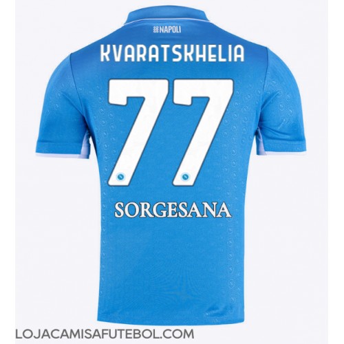 Camisa de Futebol SSC Napoli Khvicha Kvaratskhelia #77 Equipamento Principal 2024-25 Manga Curta